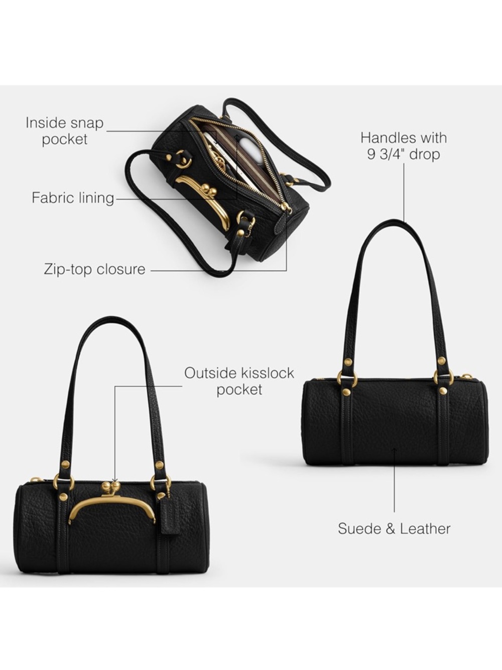 New Coach Kisslock Barrel Shoulder Bag 28 with Black and Gold - Picture 4 of 14